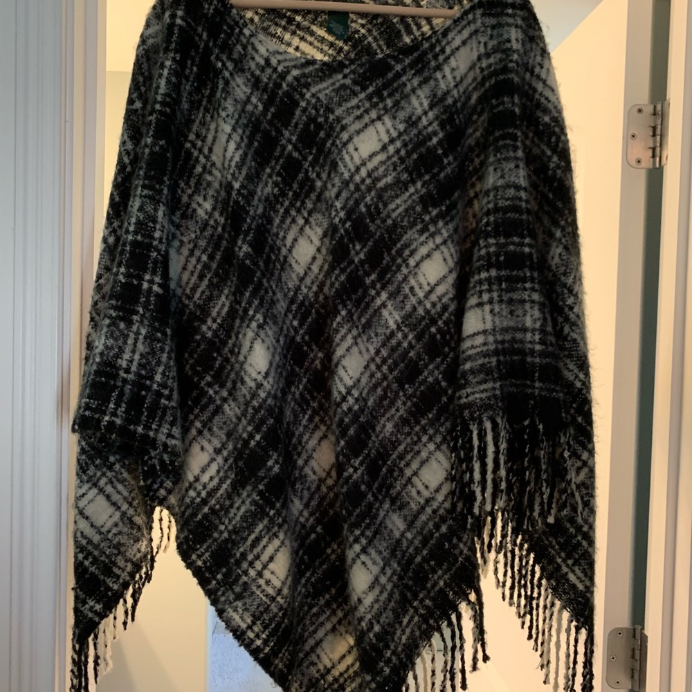 Ralph Lauren Black and White Plaid Poncho